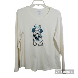 NWT Chico's Tee Novelty Winter Dog Long Sleeve Shirt Ollie Small